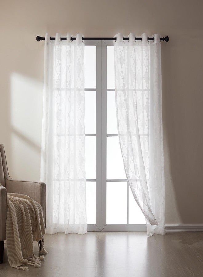 SLEEP ZONE ستارة شفافة من SLEEP ZONE بطول 84 بوصة، مكونة من لوحتين، مناسبة لغرفة المعيشة وغرفة النوم، ستارة بيضاء شفافة مطرزة بنقوش مفرغة، عرض 52 بوصة × طول 84 بوصة، بنمط شبكي أبيض - Image 2